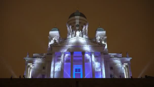 Dinamic Light Installation on the Facade of the Cathedral of Helsink — Stock Video