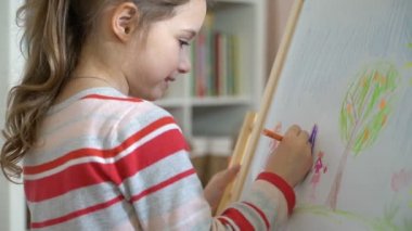 Küçük kızı ve annesi ile renkli kalemler çekiyor.