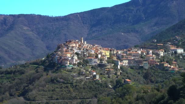 Ancient town of Perinaldo high in the Alps in the west of Italy — Stock Video