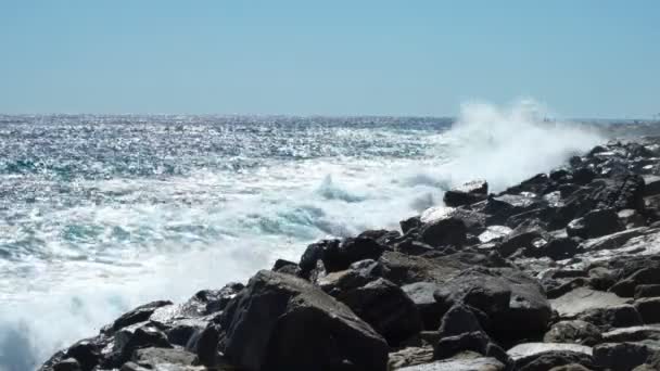 Grandes olas rompen en los acantilados costeros — Vídeos de Stock