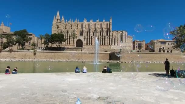 Katedralen Santa Maria, berömda gotiska katedralen i Palma de Mallorca, Balearerna, Spanien — Stockvideo