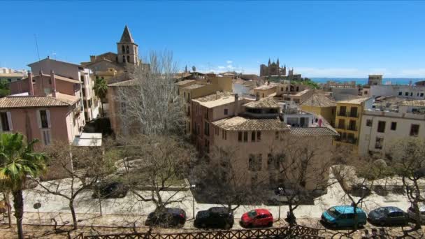 Paysage urbain panoramique de la vieille ville Palma de Majorque avec cathédrale, Îles Baléares, Espagne . — Video