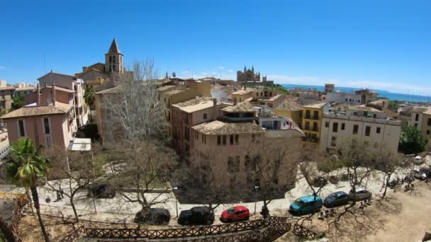 Panorama oraș vechi Palma de Mallorca cu catedrala, Insulele Baleare, Spania . — Videoclip de stoc