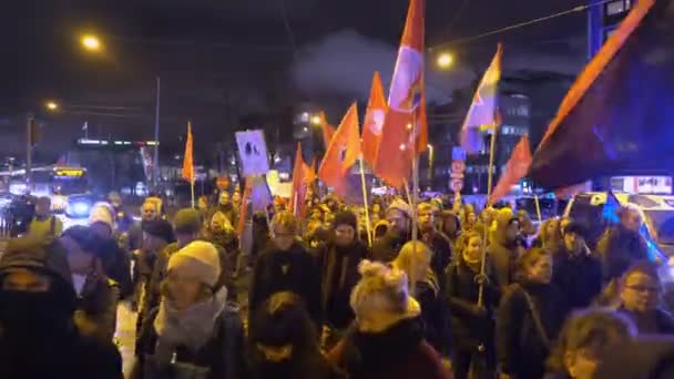 Finlandiya 'nın Bağımsızlık Günü' nde Antifaşist yürüyüşü "Naziler olmadan Helsinki" — Stok video