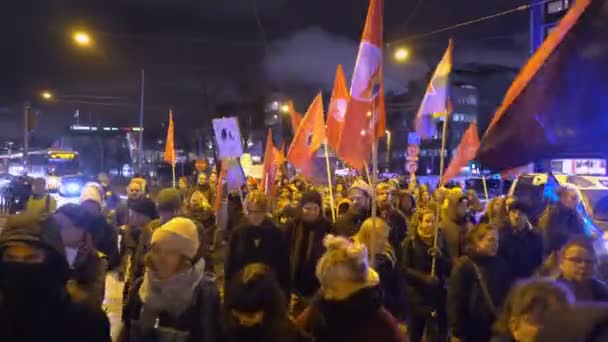 Marcha antifascista "Helsinki sin los nazis" durante la celebración del Día de la Independencia de Finlandia — Vídeos de Stock