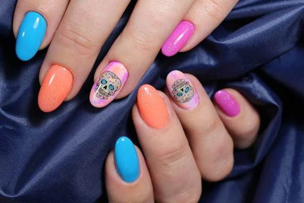 Multicolored nail design with beautiful pattern