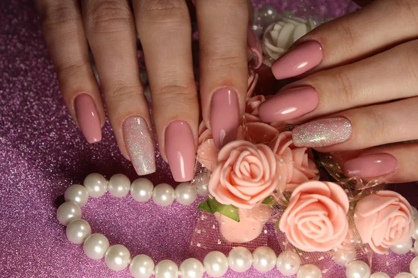 Elegant manicure design in cream color — Stock Photo, Image