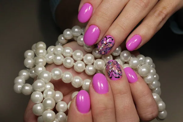Farfalla rosa Manicure Design — Foto Stock