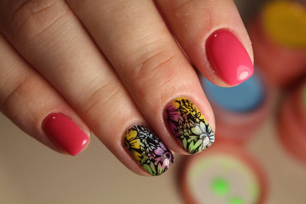 Bright, colorful design of manicure