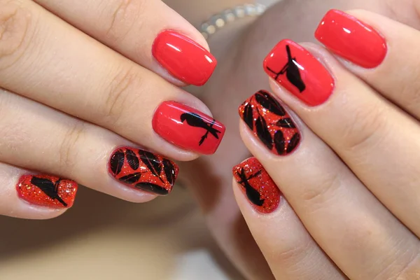 Manicure design red nails — Stock Photo, Image