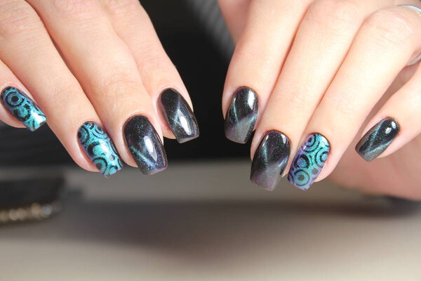 Finished purple shellac manicure