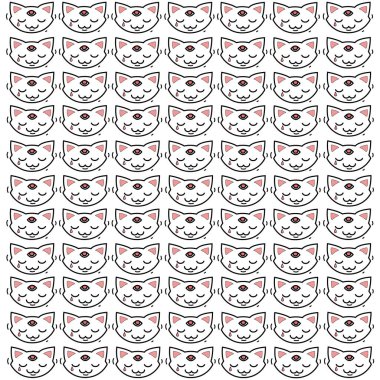 Bir sürü kedi yüzü çizimi, güzel çekici yüzlerin arka planı..
