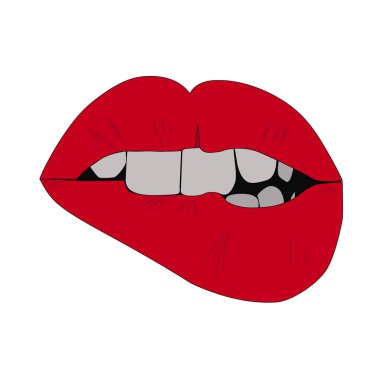 Kırmızı rujlu seksi kırmızı dudak simgesi. Kızıl Kadın Dudakları gülümsüyor..
