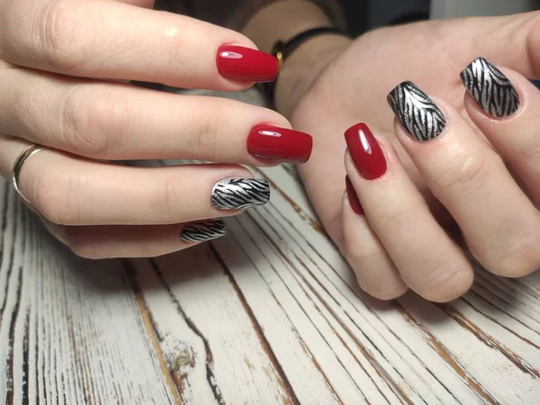 Moda Manicure Paznokci Pięknym Tle Tekstury — Zdjęcie stockowe