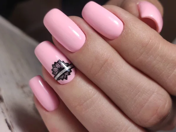 Design Sexy Roze Manicure Lange Mooie Nagels — Stockfoto