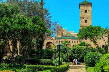 Rabat, Fas 'taki Udayas antik kalesinin Kasbah' ındaki Endülüs Bahçeleri manzarası.