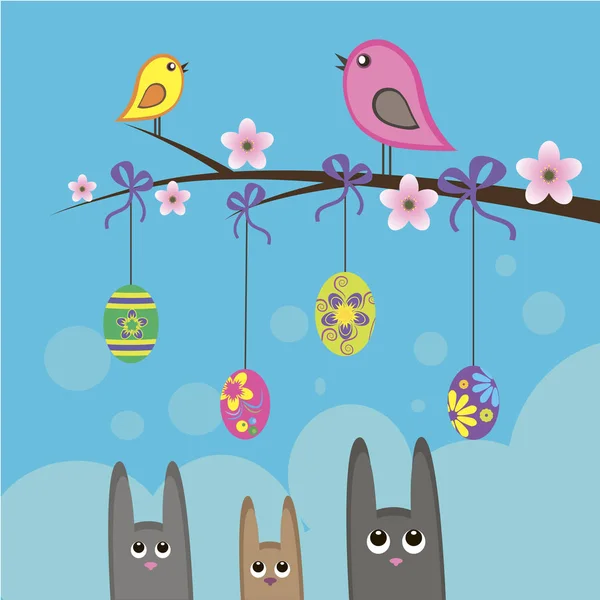 Paskalya kartı yumurta ve kuşlar