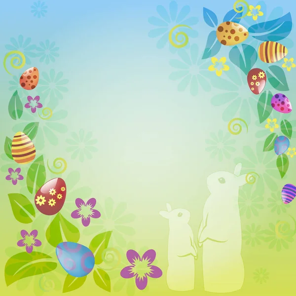 Easter frame with eggs, flowers and bunny — Stock Vector