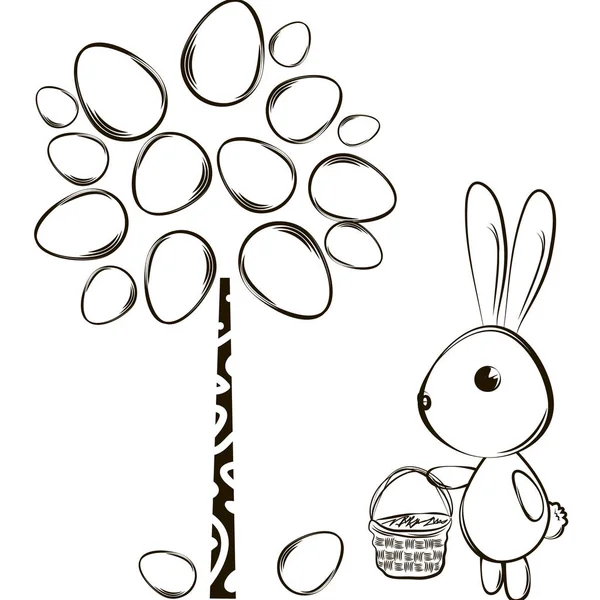 Easter card with rabbit and t Easter tree — Stock Vector