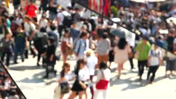 Tokio - pohled na ulici s lidmi odrážejícími se v zrcadlové mozaice. Harajuku, nákupní zóna. Rozlišení 4K rozmazaný vzhled. — Stock video