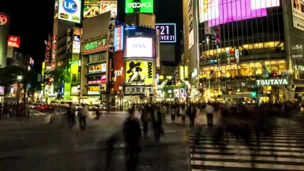 Tóquio Maio 2016 Famosa Vista Noturna Shibuya Crossing Com Pessoas — Vídeo de Stock
