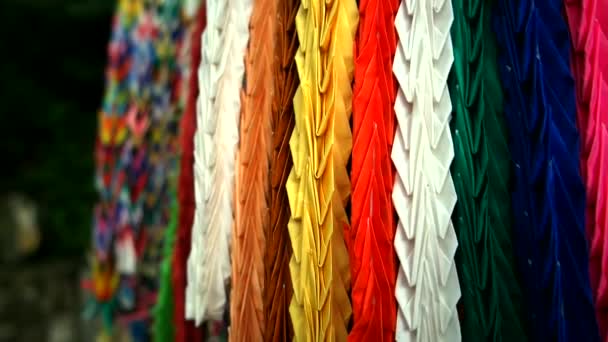 Thousand Origami Cranes at Nanzoin buddhist temple. Point of view close up. 2016 — Stock Video