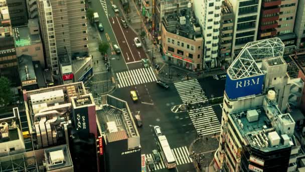 Tokio - Luchtfoto met daken en kruising met verkeer en mensen. 4K-resolutieverjaring. — Stockvideo