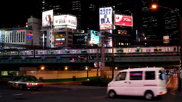 Tokyo Stadsutsikt Med Tåg Och Motorväg Trafik Med Bilar Maj — Stockvideo