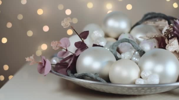 Video Perle Decorazioni Palle Con Luci Natale Sfondo — Video Stock