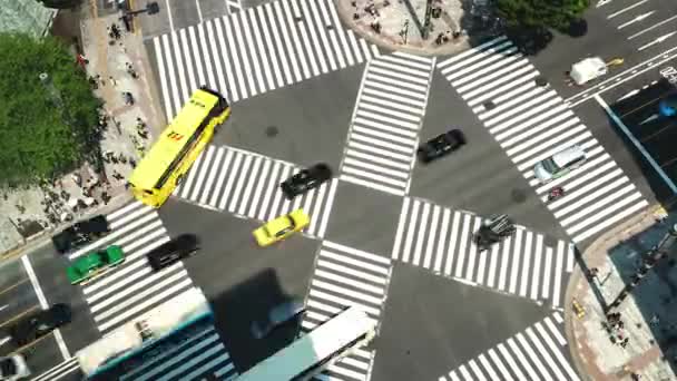 Tóquio - Vista aérea da junção com o tráfego e as pessoas na passarela. zoom de giro de lapso de tempo de resolução 4K. Ginza. Maio de 2016 — Vídeo de Stock