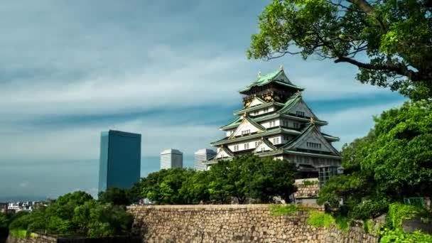 Замок Осака в вечернем свете. Время разрешения 4К уменьшается. Июнь 2016 — стоковое видео