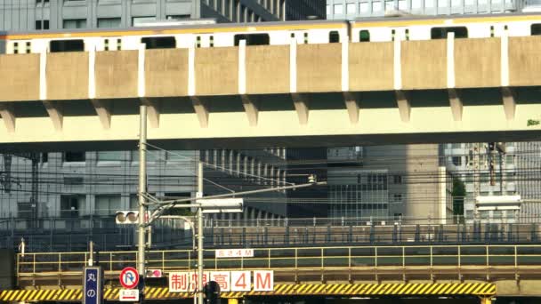 Tokyo - Närbild av tåg som passerar förbi. 4K-upplösning — Stockvideo