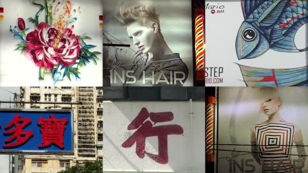 HONGKONG - Straßenschilder Videomontage Komposition. 4K-Auflösung. — Stockvideo