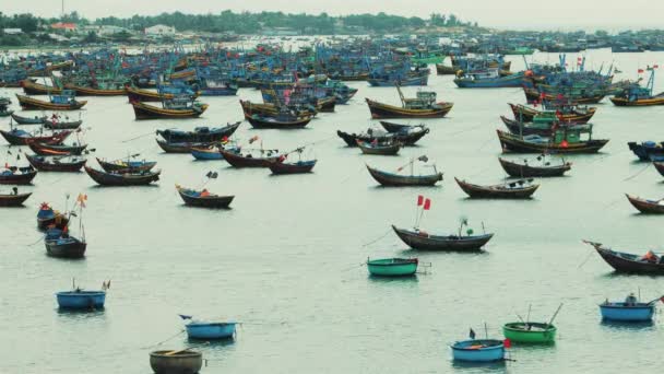 Video Many Fishing Boats Floating Sea Water — Stock Video