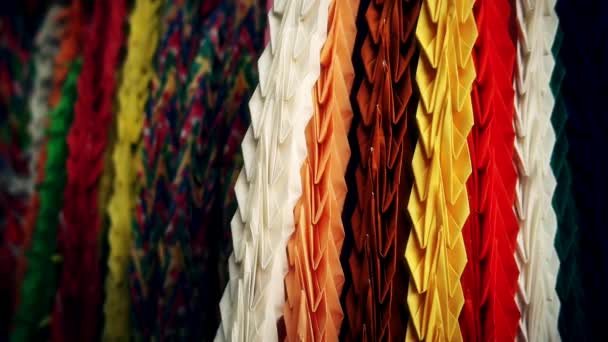 Thousand Origami Cranes at Nanzoin buddhist temple. Point of view close up. 2016 — Stock Video