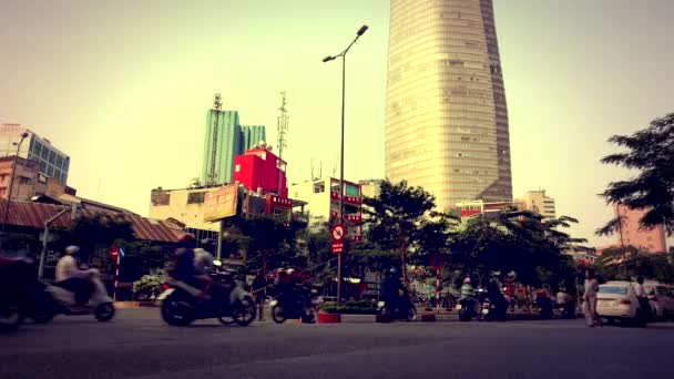 Ho Chi Minh City - Street view, people and traffic. Retro look. 4K resolution speed up. — Stock Video