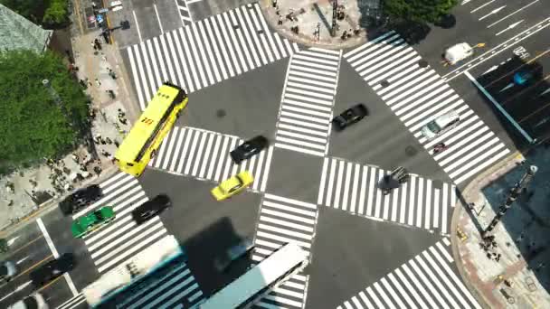 Tóquio vista aérea da junção com o tráfego e as pessoas na passarela. lapso de tempo de resolução 4K. Ginza. . — Vídeo de Stock