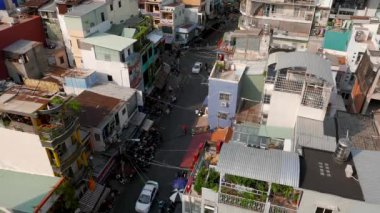 Hava caddesi manzarası. Ho Chi Minh Şehri. Hızlanın, uzaklaşın.. 