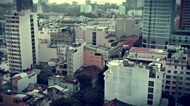 Retro-Look Luftaufnahme von Ho-Chi-Minh-Stadt. 4K-Auflösung beschleunigt. — Stockvideo