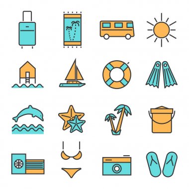 Yaz tatili Icons set seyahat