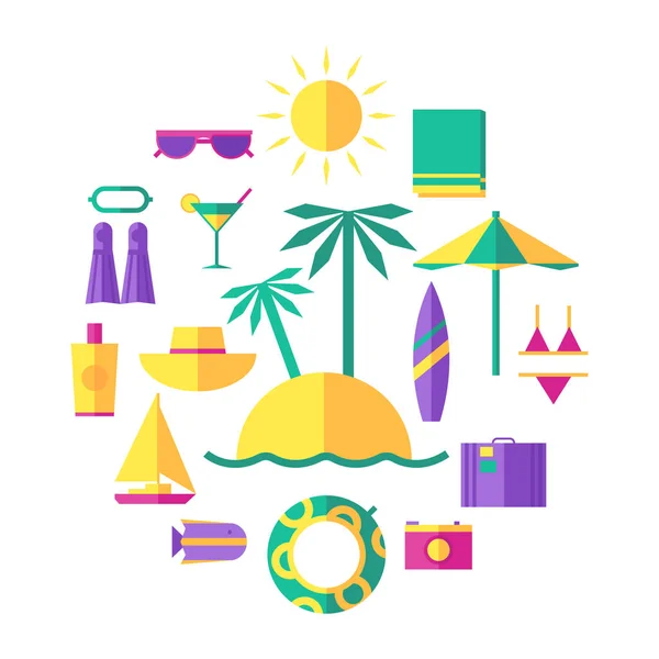 Ensemble d'icônes voyage vacances d'été — Image vectorielle
