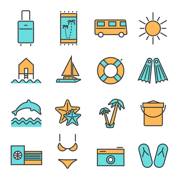 Vacanze estive set icone di viaggio — Vettoriale Stock