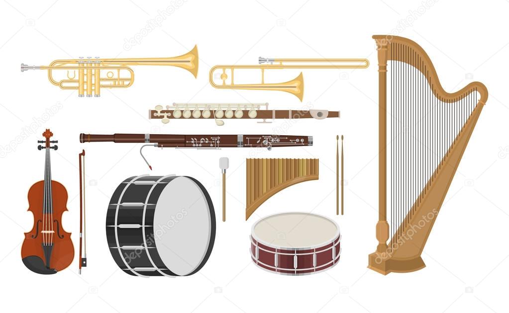 An illustration of musical instruments set