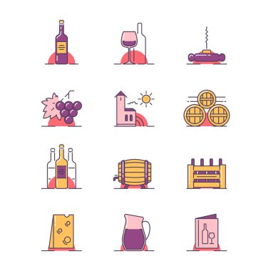 Şarap illüstrasyonlar öğeleri
