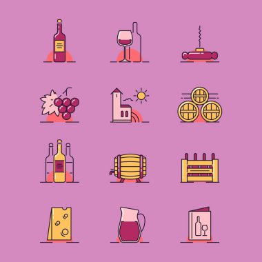 Şarap illüstrasyonlar öğeleri