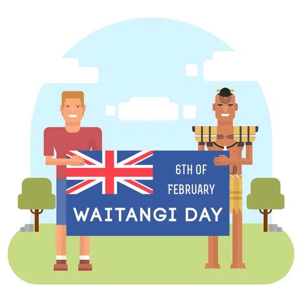 Nieuw-Zeeland Waitangi Day op 6 februari. — Stockvector