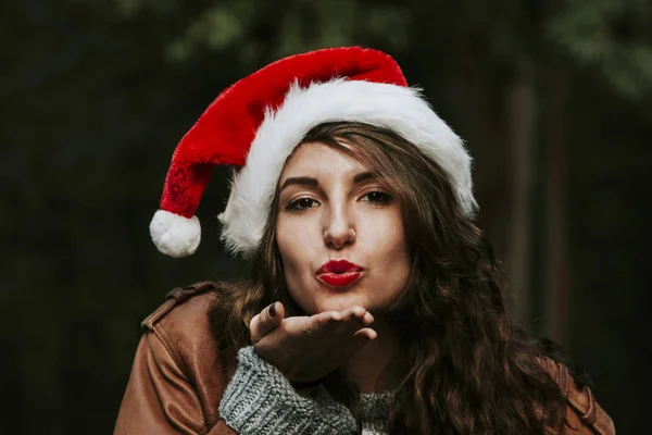 Girl with christmas hat — Stock Photo, Image