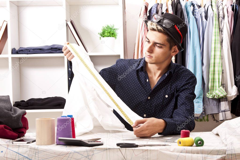 man working in his textile business
