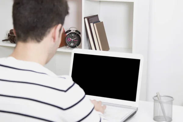 Young man with computer laptop — Stock Photo, Image