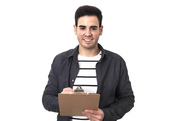 Hombre con la carpeta y el teléfono — Foto de Stock